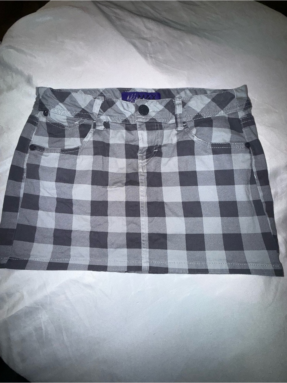 Miley Cyrus & Max Azria Black and Gray Checked Mini Skirt